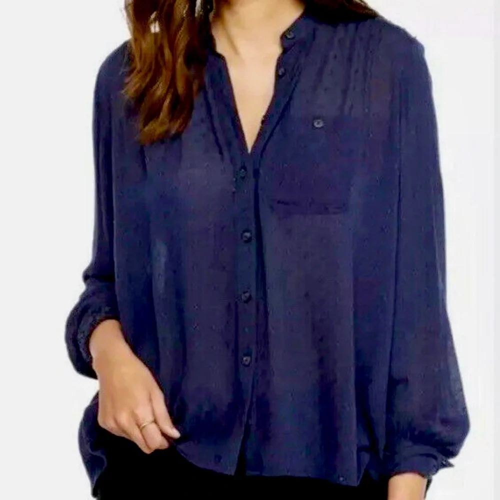 #S1 Free People The Best Button Down Crochet Lace Top Sz L - Picture 2 of 8